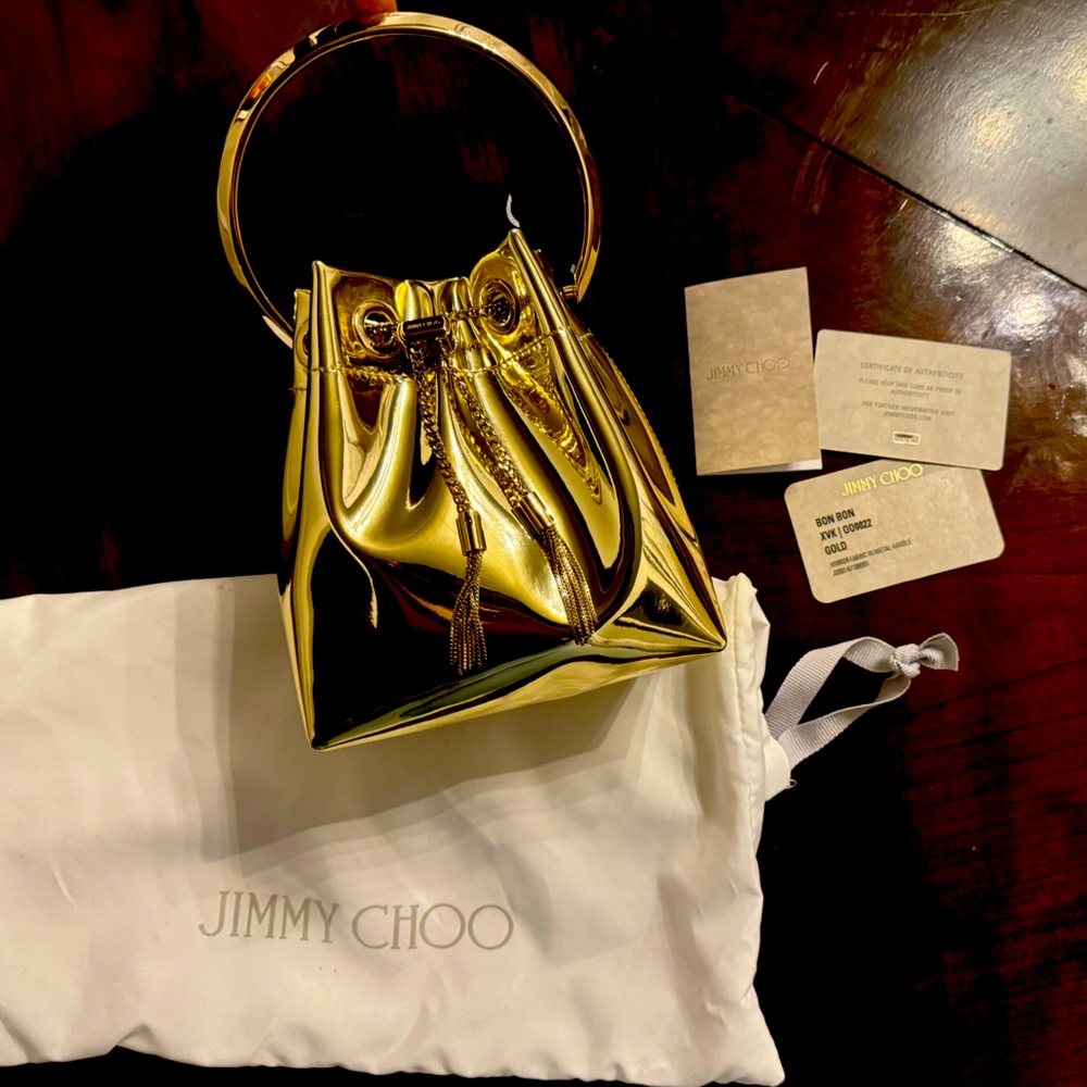 Relist!! Jimmy Choo Gold mirror bon bon bag